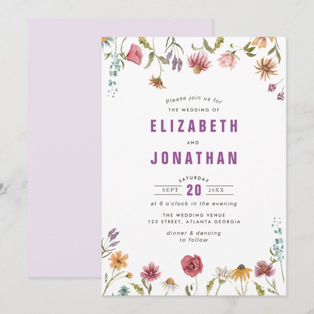 Wildblumen Hochzeitseinladung Einladung (Vorne/Hinten)