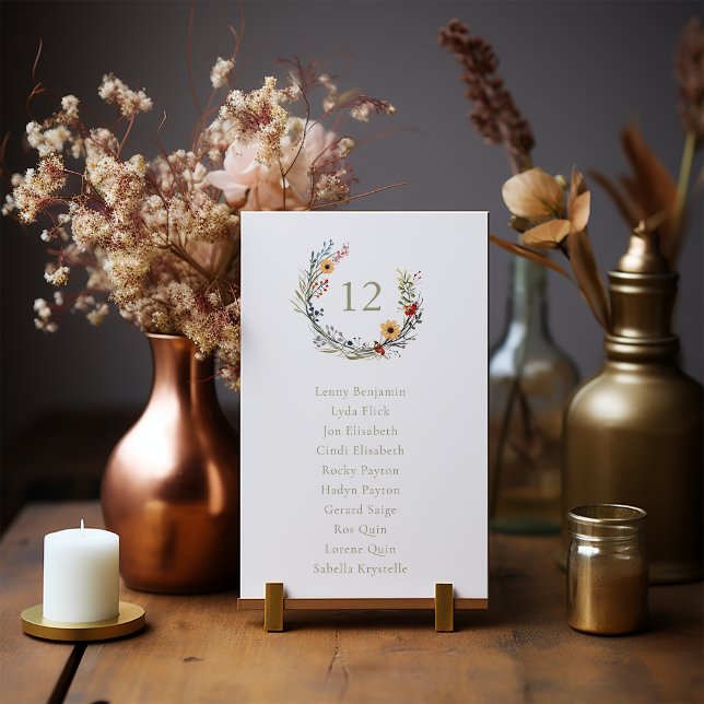 Wildblumen Hochzeitskranz Einladung (Exquisite Wildflowers Wedding Wreath Table Number Chart.)