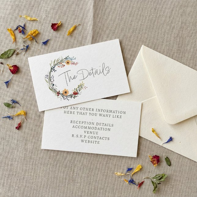 Wildblumen Hochzeitskranz im Detail Begleitkarte (Wildflowers wedding wreath the details enclosure card.)