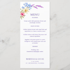 Wildblumen Hochzeitsmenü mit hellen Vivid-Farben Menükarte