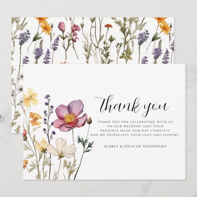 Wildblumen Hochzeitstag Dankeschön-Karte Dankeskarte (Vorne/Hinten)