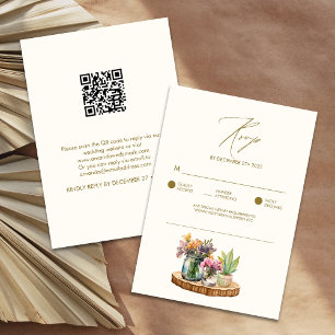 Wildblumen Holz Mason Gläser Boho Bohemian Hochzei RSVP Karte