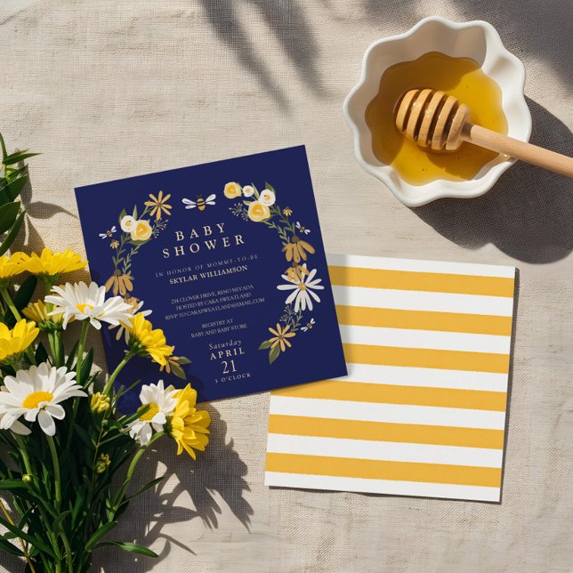 Wildblumen & Honey Bee Floral Wreath Baby Dusche Einladung (Wildflowers & Honey Bee Floral Wreath Baby Shower Invitation)