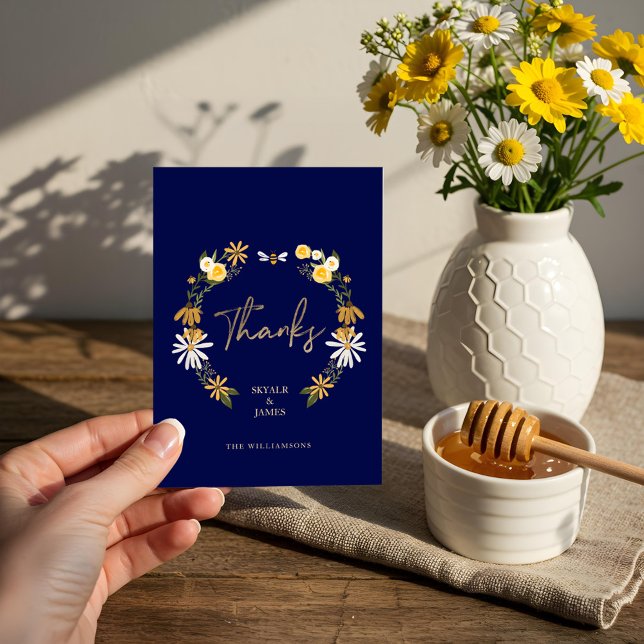 Wildblumen & Honey Bee Floral Wreath Vielen Dank Dankeskarte (Wildflowers & Honey Bee Floral Wreath Thank You)