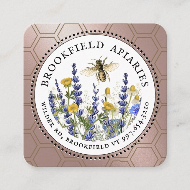 Wildblumen Honeycomb & Bee Apiary Business Card Quadratische Visitenkarte (Vorderseite)