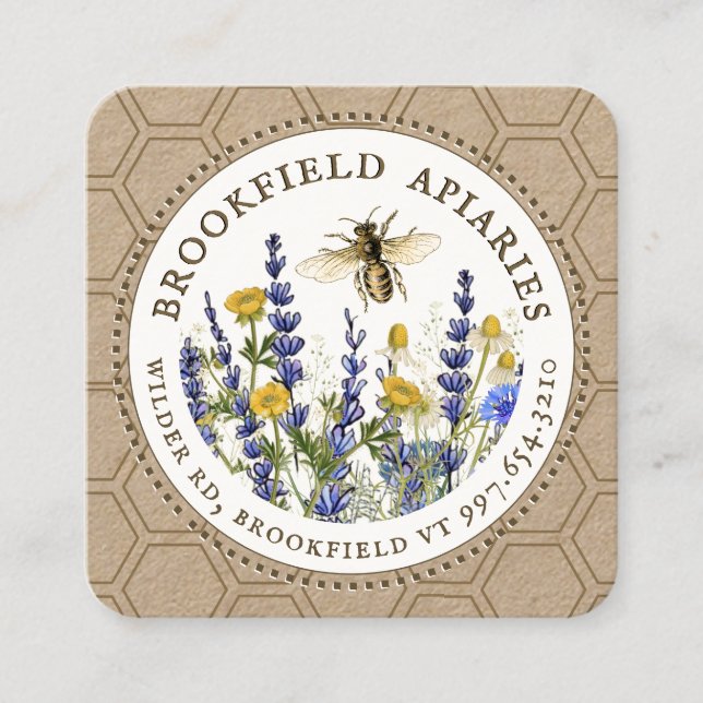 Wildblumen Honeycomb & Bee Apiary Kraft Quadratische Visitenkarte (Vorderseite)