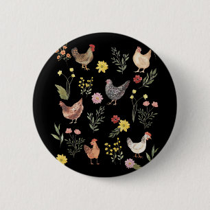 Wildblumen-Huhn-Blumen-Hühnerliebhaber-Süß-Bauer Button