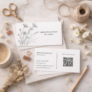 Wildblumen-Illustration mit QR-Code Visitenkarte