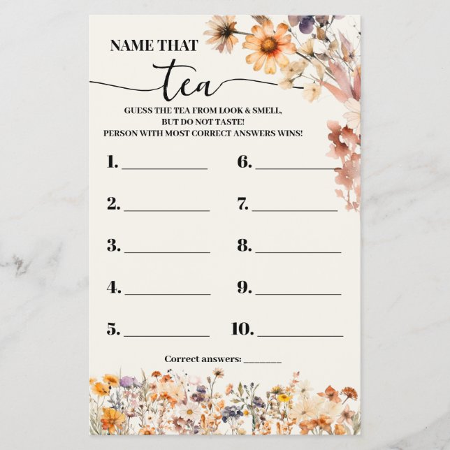 Wildblumen im Herbst Name der Tee-Dusche-Spielkart Flyer (Vorne)