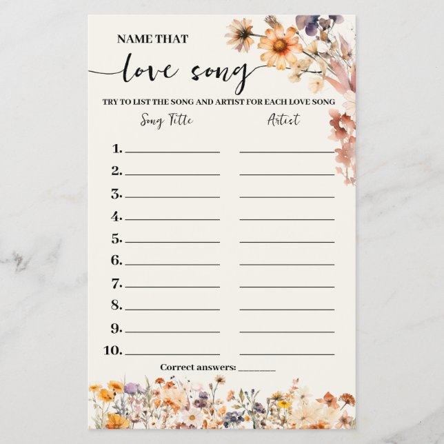 Wildblumen im Herbst Name Liebe Song Duschkarte Flyer (Vorne)