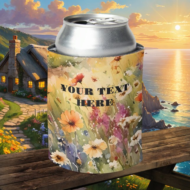 Wildblumen im Sommer Dosenkühler (Elegant can cooler featuring a watercolor image of wildflowers in multiple cheerful colors)