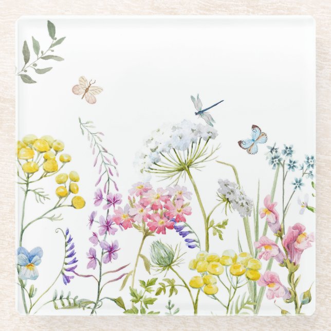 Wildblumen im Sommer Wiesen Glasuntersetzer (Vorderseite)