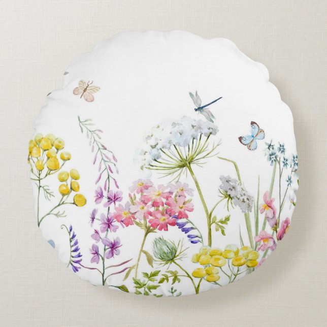 Wildblumen im Sommer Wiesen Rundes Kissen (Vorderseite)
