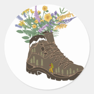 Wildblumen im T - Shirt "Hiking Boot Camping" Keyc Runder Aufkleber