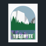 Wildblumen im Yosemite Nationalpark Illustration Postkarte<br><div class="desc">Abstrakte Darstellung einer wunderbaren Landschaft eines Yosemite National Parl in Kalifornien. Eine moderne,  weißrussische Yosemite-Illustration zeigt blühende Wildblumen,  einen Fluss und Redwood. Natur- und Bergfreund Yosemite Nationalpark Geschenke.</div>