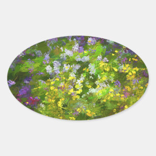 Wildblumen Impasto Malerei - Originelle Blume Kuns Ovaler Aufkleber
