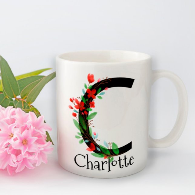 Wildblumen in Aquarellfarbe, Monogramm, Tasse (Von Creator hochgeladen)