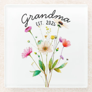 Wildblumen in Aquarellfarben Erstmals Oma Glasuntersetzer