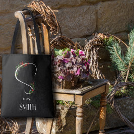 Wildblumen in Aquarellfarben, monogramm, schwarz Tasche