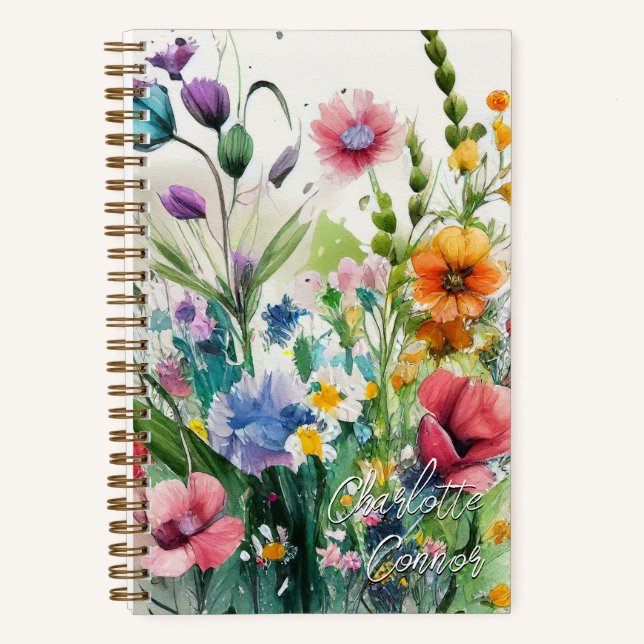 Wildblumen in Aquarellfarben Personalisiert Art Notizbuch (Vorderseite)