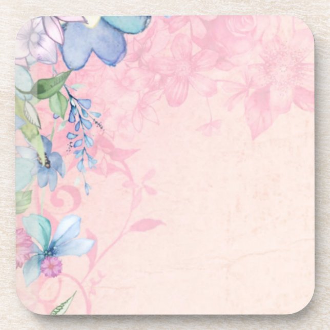 Wildblumen in Aquarellfarben Rosa und Blau Untersetzer (Vorderseite)