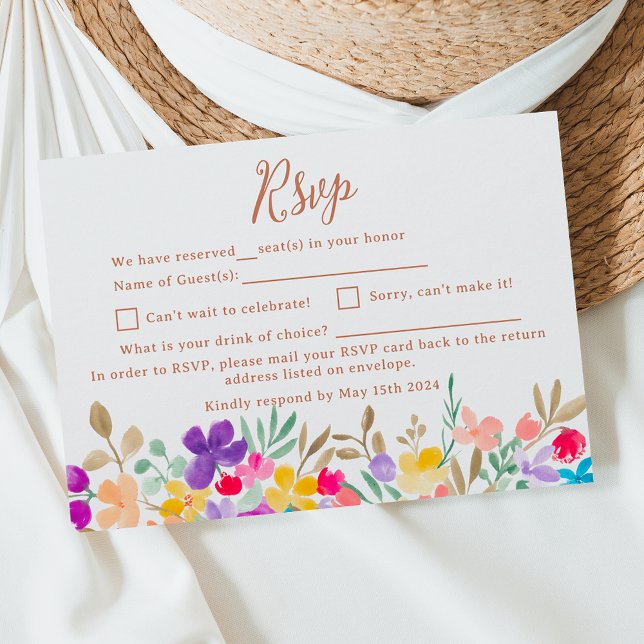 Wildblumen in bemalten Gärten RSVP Karte (Painted garden wildflowers script wedding RSVP card)