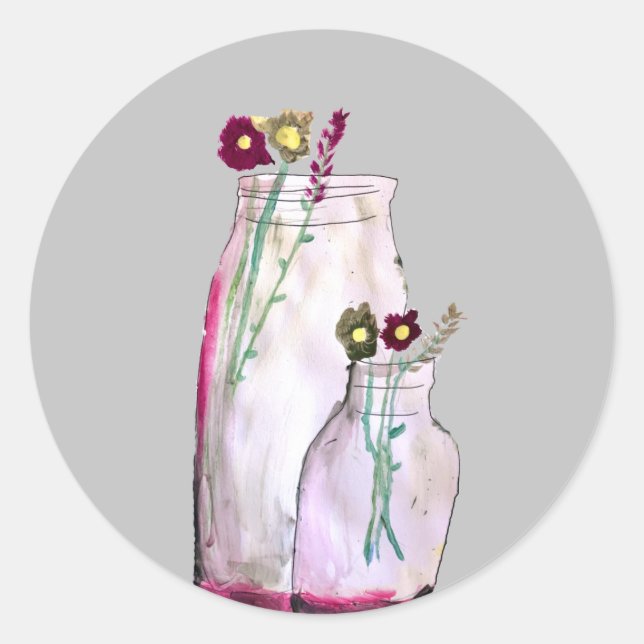 Wildblumen in der Vase Runder Aufkleber (Vorderseite)