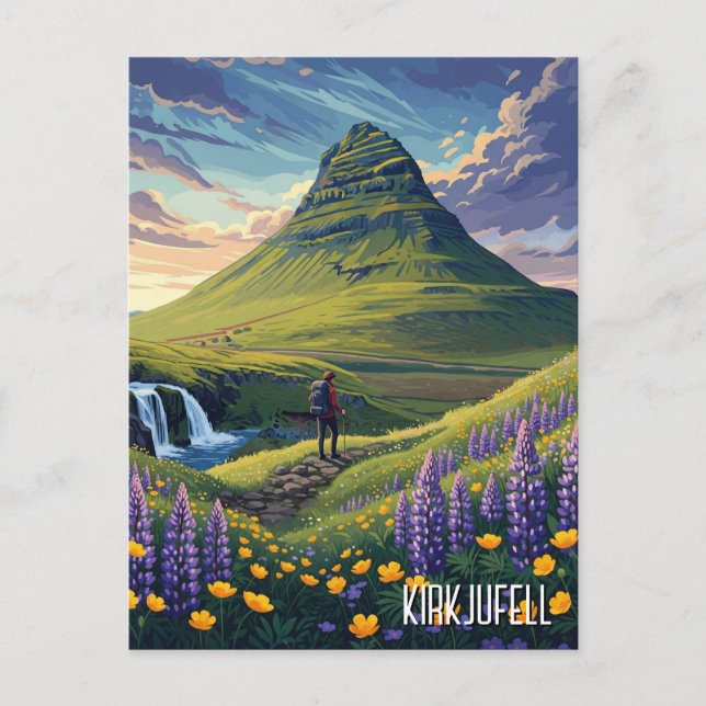 Wildblumen in Kirkjufell Island Reisen Postkarte (Vorderseite)