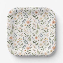 Wildblumen in neutralen Farben Pappteller