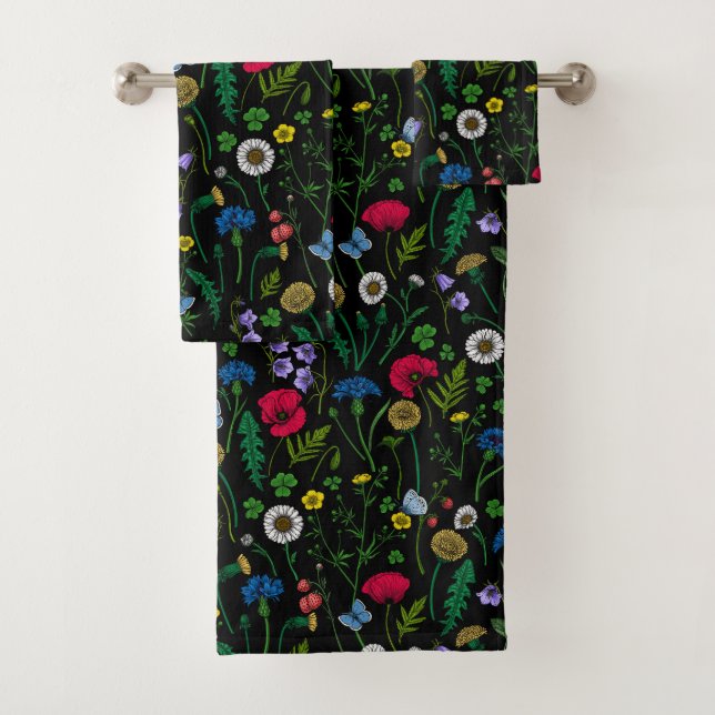Wildblumen in schwarz badhandtuch set (Insitu)