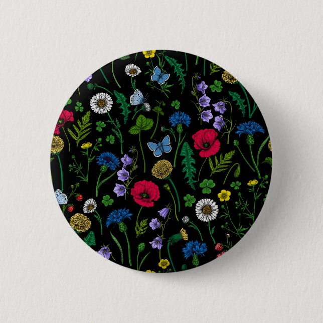 Wildblumen in schwarz button (Vorderseite)