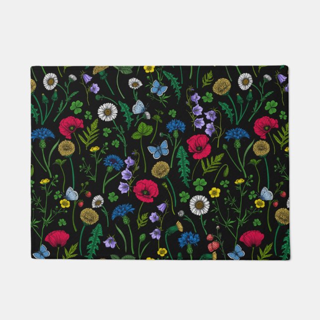 Wildblumen in schwarz fußmatte (Vorderseite)