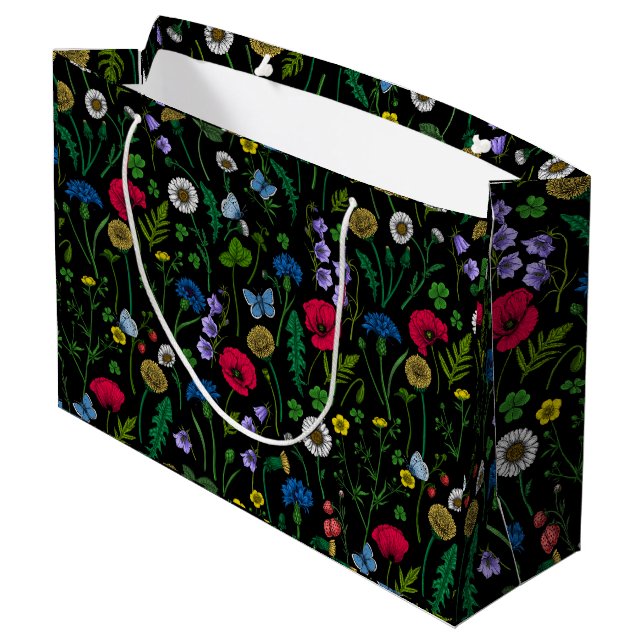 Wildblumen in schwarz große geschenktüte (Rückseite Schrägansicht)
