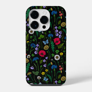 Wildblumen in schwarz iPhone 14 pro  hülle