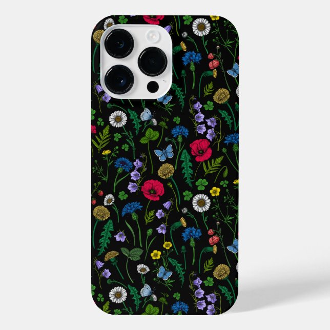 Wildblumen in schwarz iPhone 14 pro max  hülle (Rückseite)
