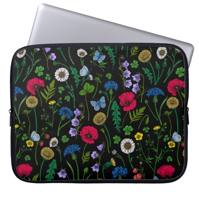 Wildblumen in schwarz laptopschutzhülle (Vorderseite)