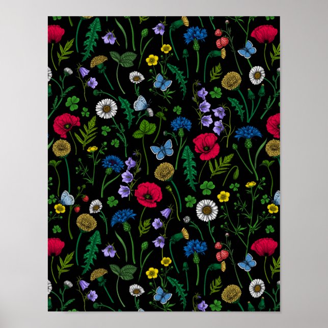 Wildblumen in schwarz poster (Vorne)