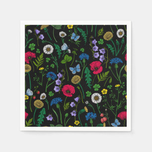 Wildblumen in schwarz serviette