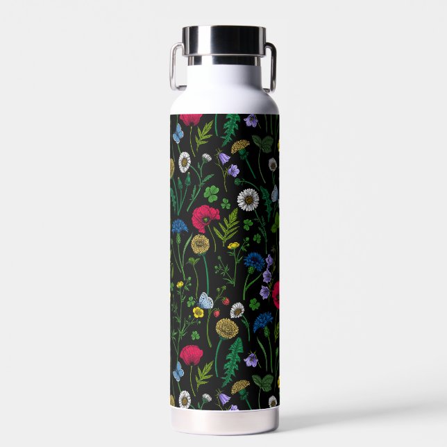 Wildblumen in schwarz trinkflasche (Vorne)