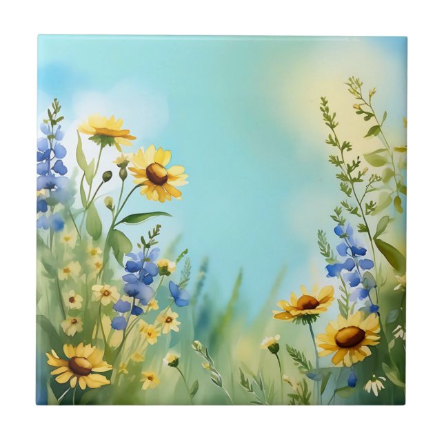 Wildblumen in weichem Blau Fliese (Vorderseite)