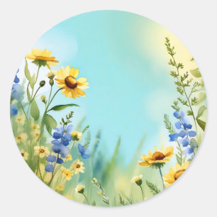 Wildblumen in weichem Blau Runder Aufkleber