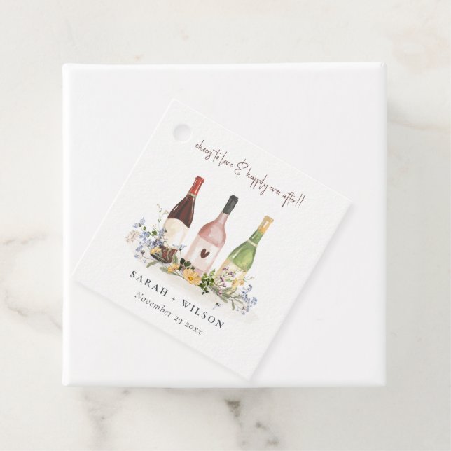 Wildblumen jubeln Liebe Weinflaschen Hochzeit Geschenkanhänger (Beispiel)