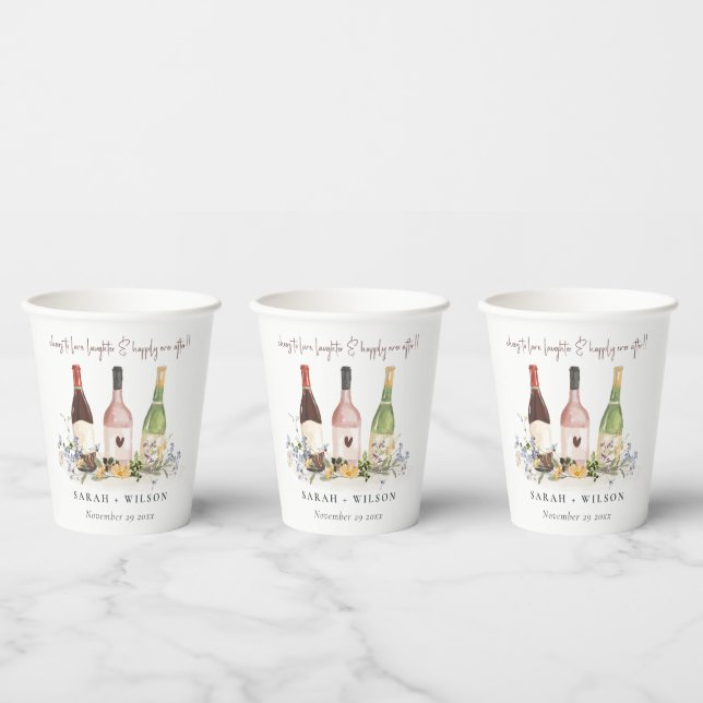 Wildblumen jubeln Liebe Weinflaschen Hochzeit Pappbecher (Multi)