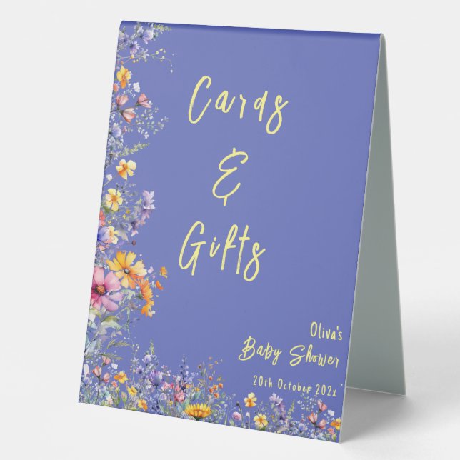 Wildblumen Kinderduschkarten und Geschenke Tischaufsteller (Vorderseite)