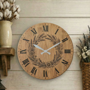 Wildblumen-Kranz-Wanduhr Farmhouse-Dekor Große Wanduhr
