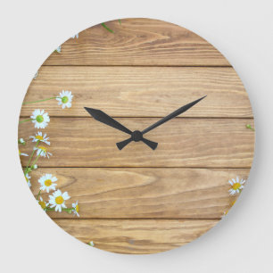 Wildblumen, Kräuter: Holzboden. Große Wanduhr