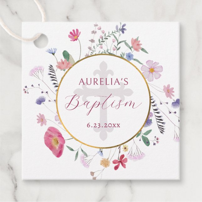Wildblumen Kreislauftaufe Geschenkanhänger (Vorderseite)