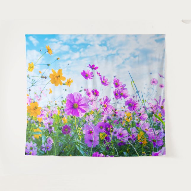 Wildblumen Landschaft Foto Wandteppich (Vorderseite (Horizontal))