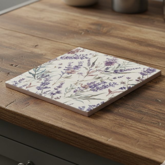 Wildblumen-Lavendel-Boho-Blumenmuster Fliese (Von Creator hochgeladen)
