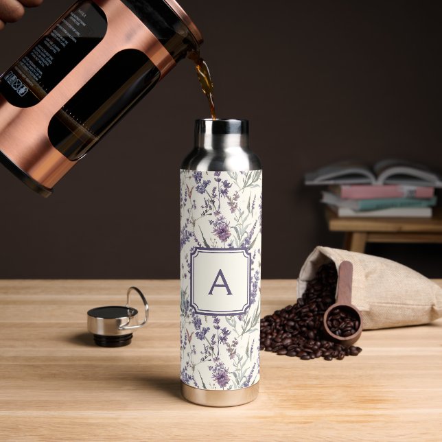Wildblumen-Lavendel-Boho-Botanik-Blumen-Monogramm Trinkflasche (Kaffee)